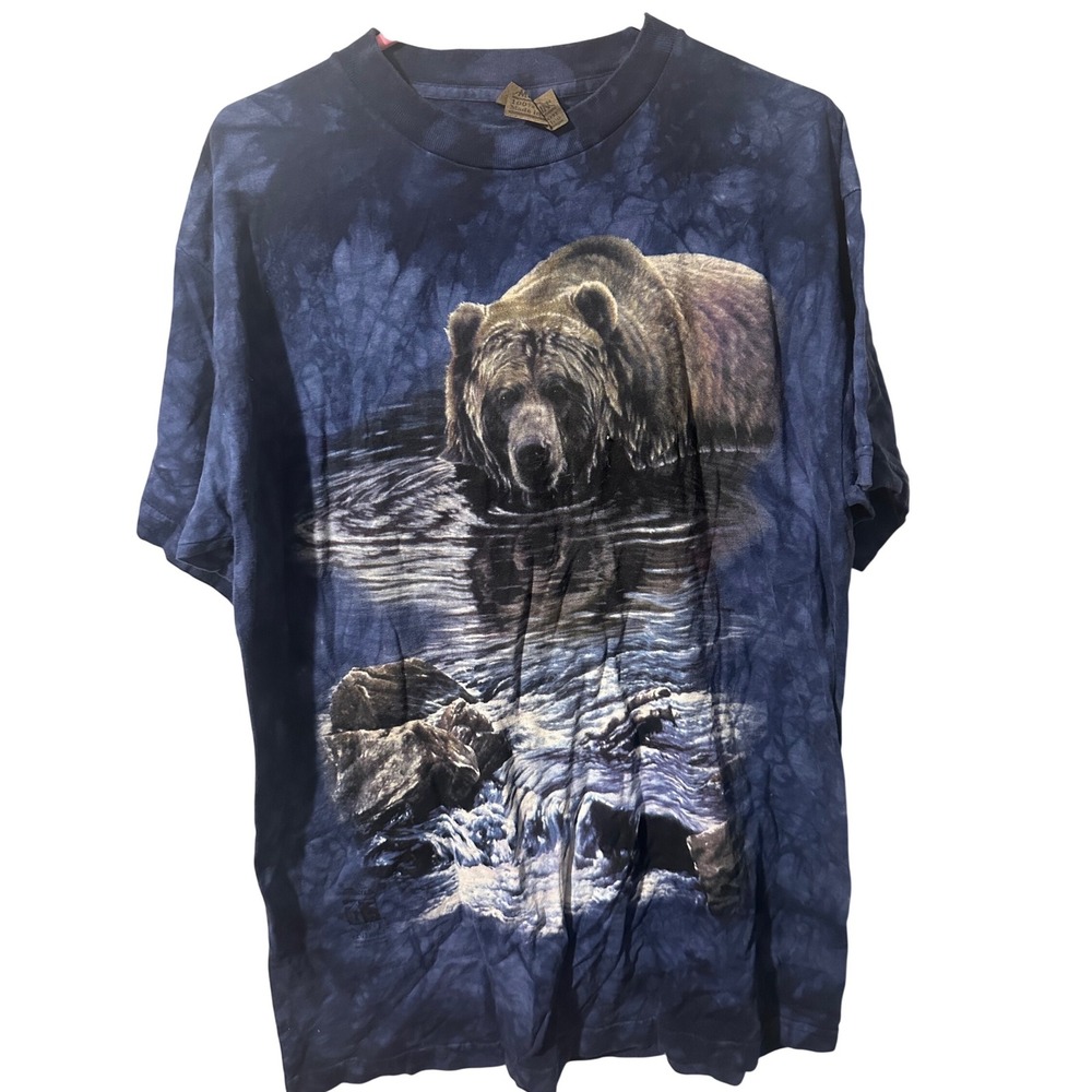 The Mountain Grizzly Bear Reflection Tie Dye T-Shirt Blue Mens Large Tee